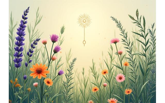 Ilustrace zvěrokruhu a bylin pro personalizované astrologické bylinné směsi