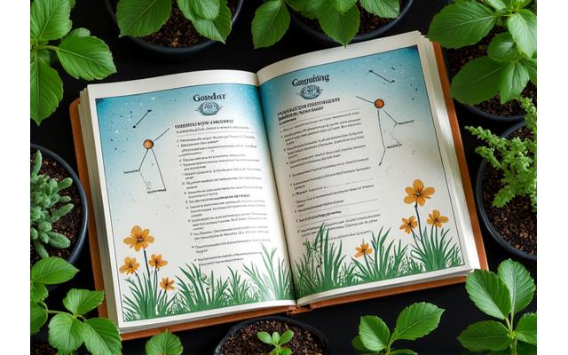 Astronomická mapa s pěstovanými bylinami pro astrologické zahradnické průvodce